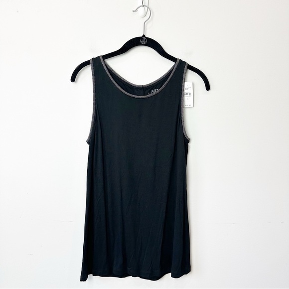Loft Button Back Dressy Tank Top Black Gold Metallic Trim Lightweight - Picture 1 of 5